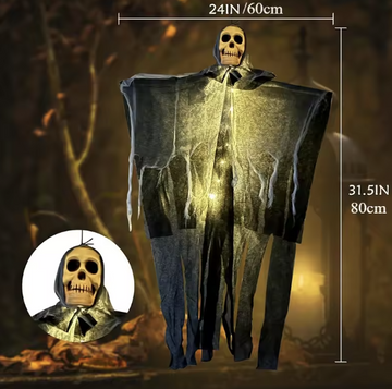 Lysende Hængende Skeletspøgelse – 80 cm Halloween Dekoration