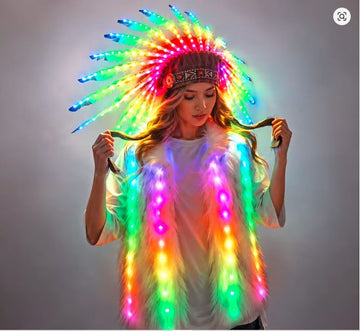 Lysende Indianerdragt med LED – RGB Festival Kostume
