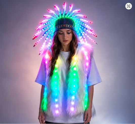 Lysende Indianerdragt med LED – RGB Festival Kostume