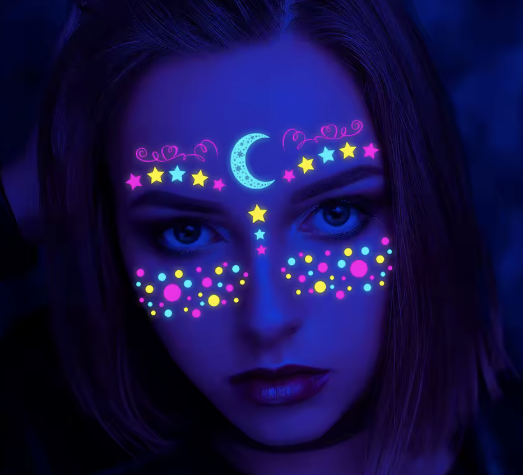 Selvlysende Ansigtsudsmykning – UV Neon Face Stickers til Festival (8 STK.)